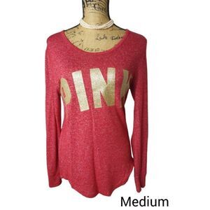 Victoria's Secret PINK Women's Long Sleeve Top Gold PINK Logo Shirt M NWOT